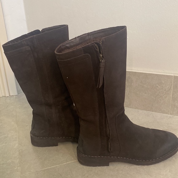 Brown Suede Ugg Zip Up Fur Lined Boot Sz 9 - Picture 5 of 7